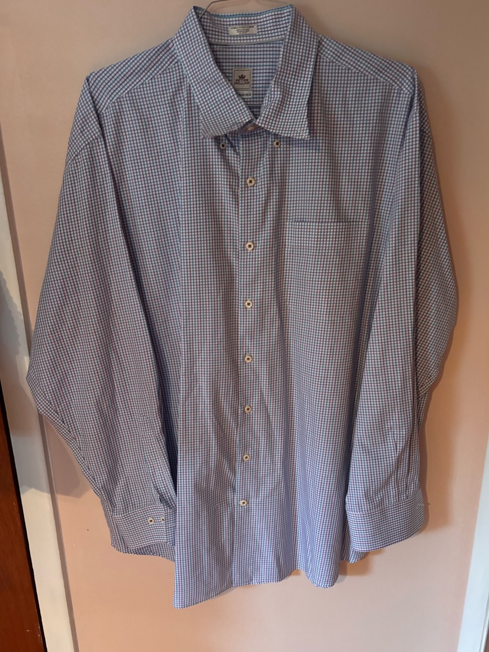 Peter Millar Blue purple and White plaid Micro-Check Dress Shirt XXL